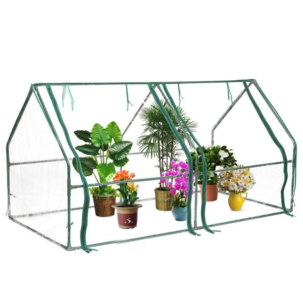 Gardenised Green Outdoor Waterproof Portable Plant Greenhouse with 2 Clear Zippered Windows, Medium QI004029.M